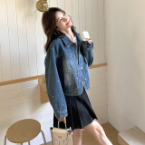 肌理感提花翻领牛仔外套女春秋2026新款小个子流行韩系超好看夹克，女装短外套，2C166