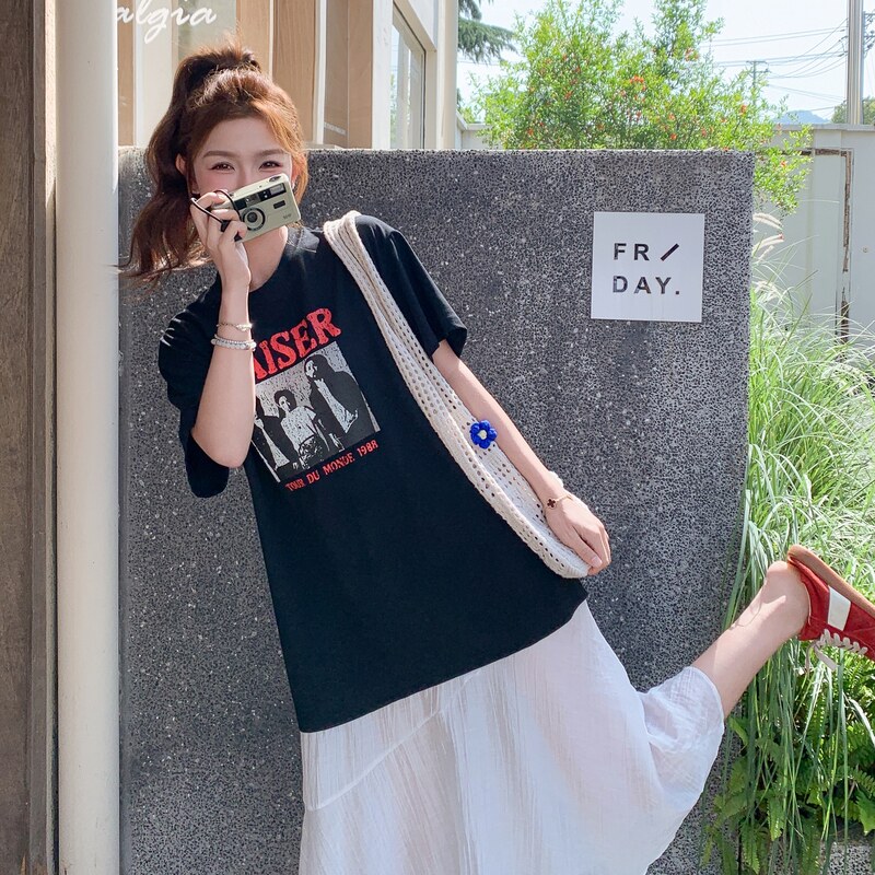 甜美休闲网纱拼接黑色T恤连衣裙女夏2025新款今年流行爆款长裙子,女装连衣裙,2C115