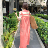 粉色牛仔背带裙女2024夏季新款韩系复古小个子遮肉减龄长款连衣裙，女装孕妇装，2C177