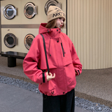 韩系撞色拼接休闲玫红色冲锋衣外套女春秋2025新款独特超好看上衣，女装大码女装，2B154