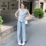 高级松弛感老钱风马甲套装女夏季2025新款薄无袖上衣阔腿裤两件套，女装套装/套裙，2C159