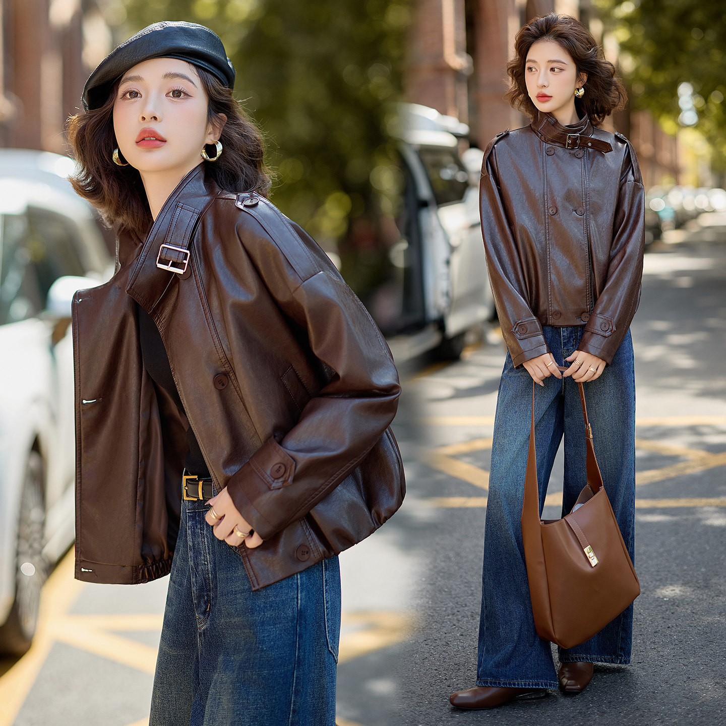 现货 设计感皮衣外套女立领韩系百搭宽松显瘦炸街机车服短款上衣图片