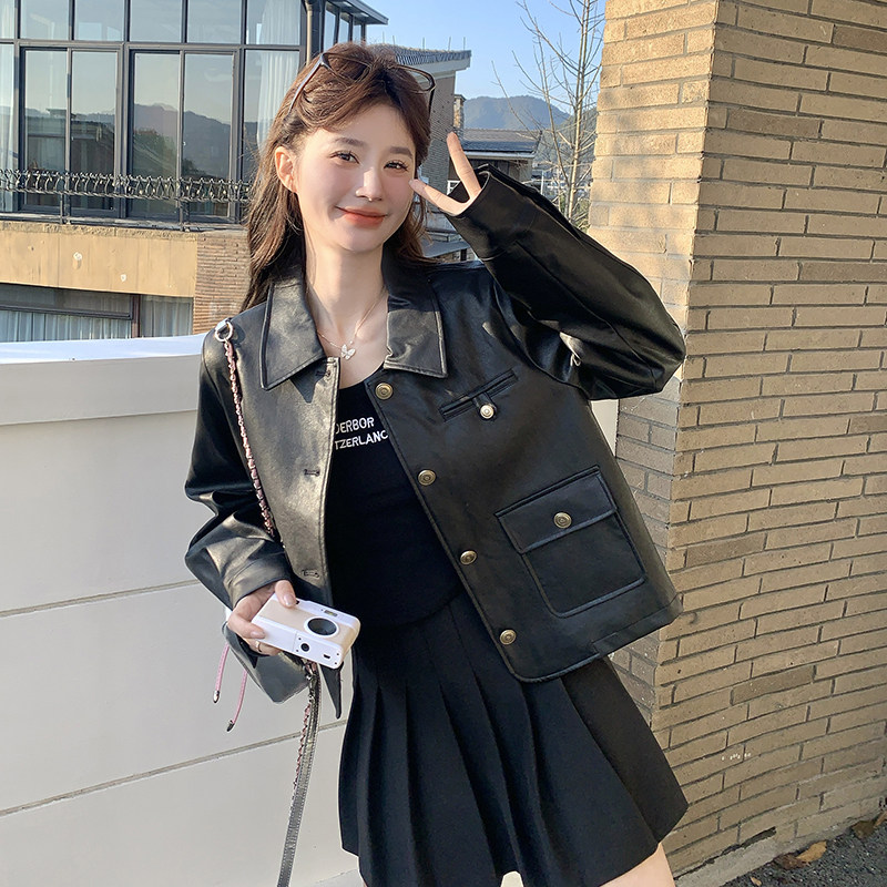 ！主推！2025年新款春装黑色皮衣女短款短外套P140K188,女装短外套,2C320