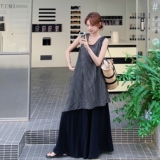 无袖条纹背心连衣裙T恤阔腿裤三件套女夏日绝美松驰感慵懒风超火，女装连衣裙，2D008