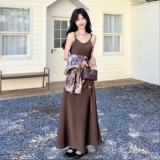 新中式印花外套吊带连衣裙套装女2025秋新款独特绝美度假风两件套，女装套装/套裙，2C135