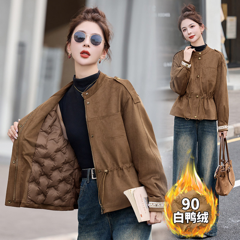 大量现货25冬装新款美拉德麂皮羽绒服保暖显瘦90绒羽绒外套,女装羽绒服,衣珂纱朗