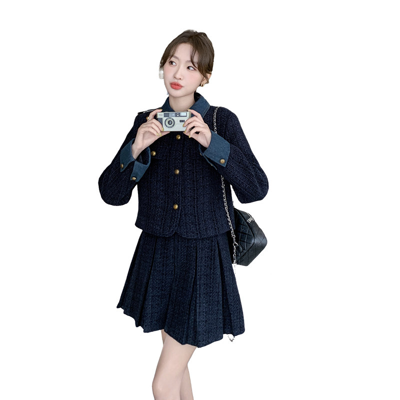时尚套装女款2025秋季新款韩版春秋外套百褶裙小香风两件套套装,女装套装/套裙,2C218