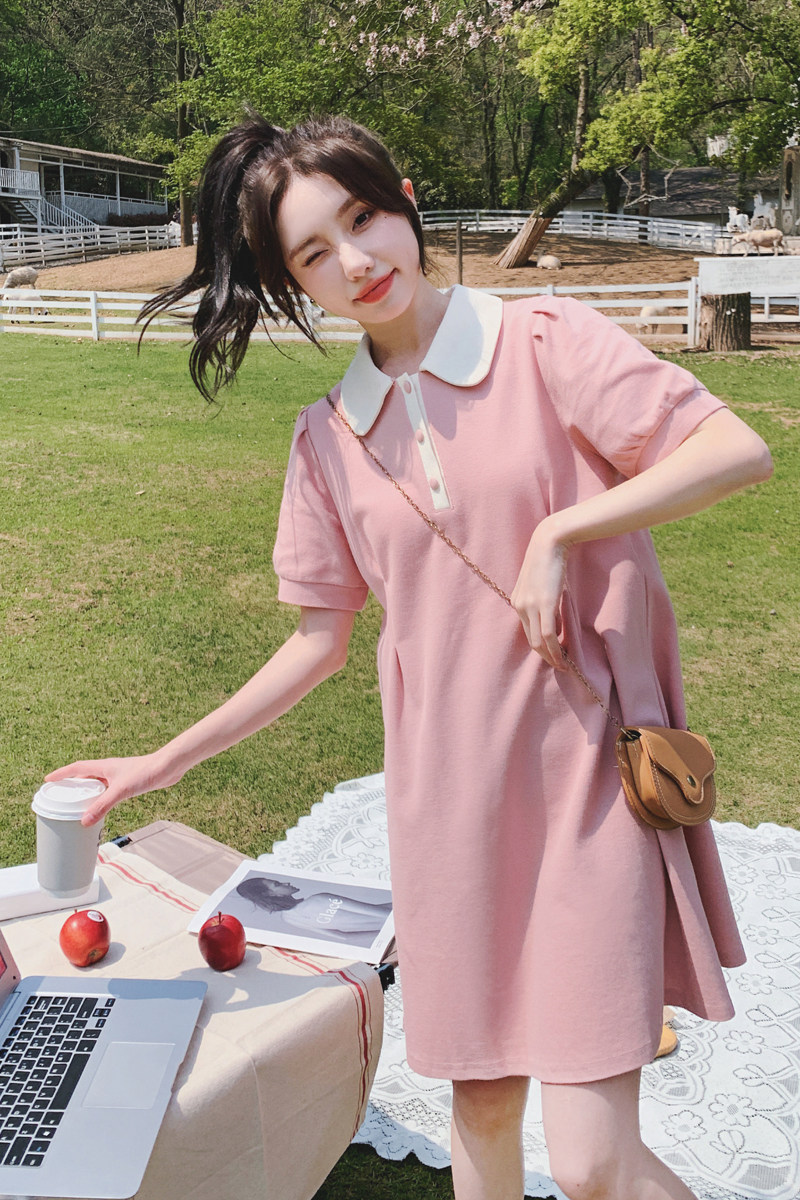 主推数据好2023学院风粉色小个子POLO连衣裙9336-P95K148,女装连衣裙,2C069