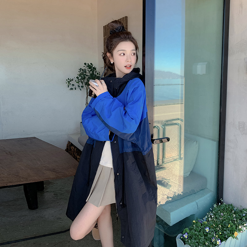 拼接撞色工装风衣女2024春秋新款时尚炸街设计感小个子中长款外套,女装风衣,2C196