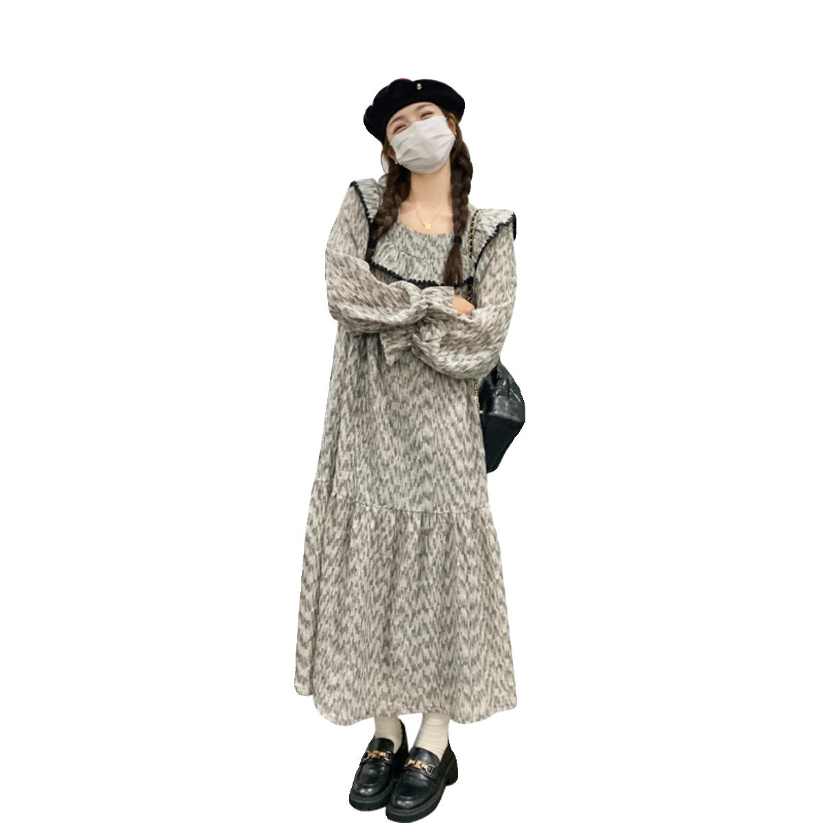 法式复古碎花荷叶边连衣裙女2025春季新款时尚显瘦高级感气质长裙,女装连衣裙,2C032