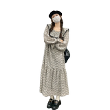法式复古碎花荷叶边连衣裙女2025春季新款时尚显瘦高级感气质长裙，女装连衣裙，2C032