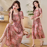【现货】气质碎花连衣裙女洋气收腰减龄1C115-6220-P120-K268，女装连衣裙，吾爱衣