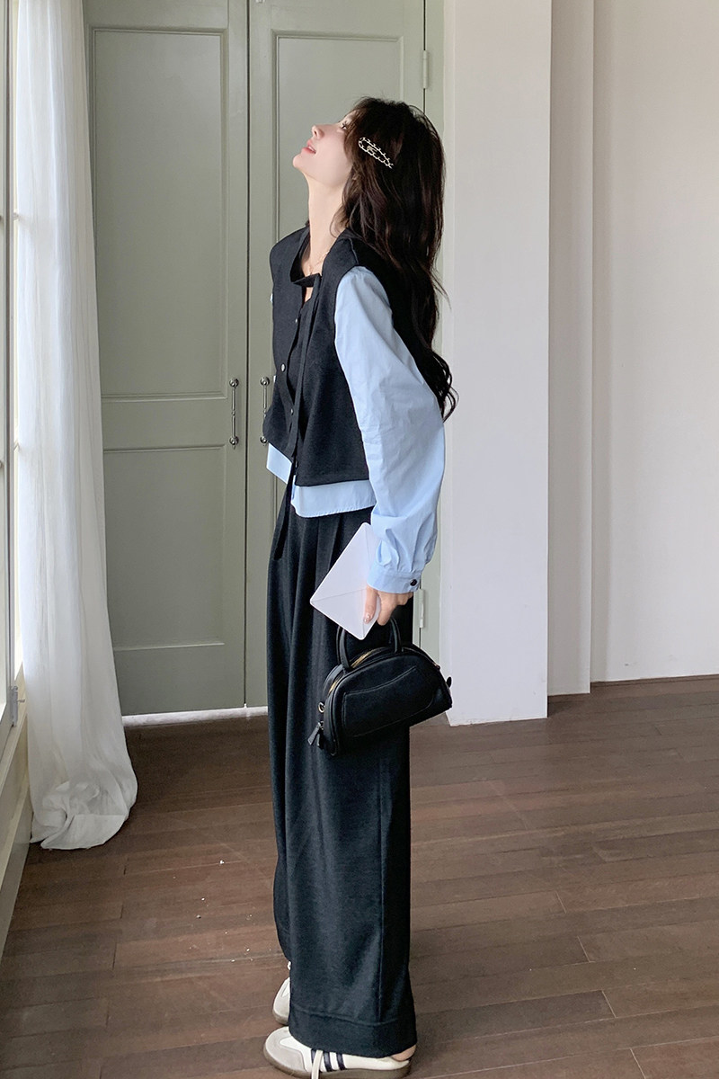 现货买家秀假两件拼接上衣＋阔腿裤套装2c117-1757P185K268,女装套装/套裙,2C117