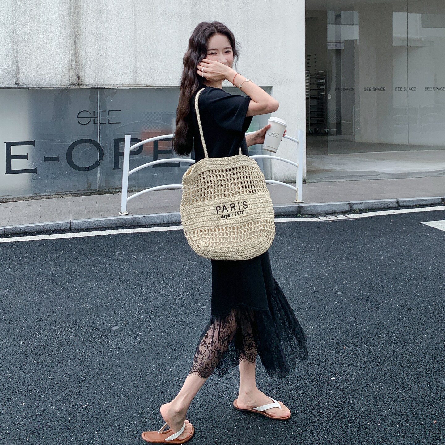 2025夏季日系新款宽松显瘦蕾丝拼接T恤裙女高级感绝美爆款连衣裙,女装连衣裙,2C206