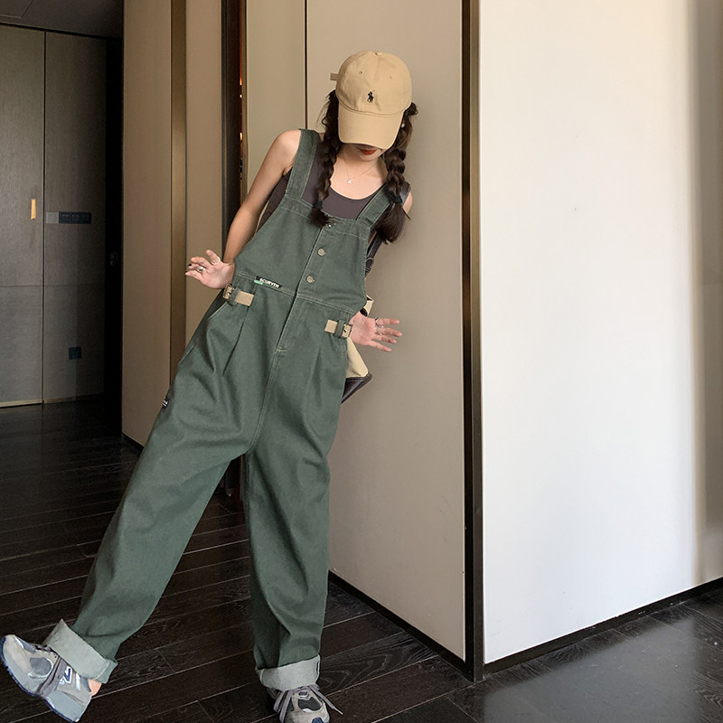 新款绿色背带牛仔裤A313--P125K178,女装牛仔裤,2C073