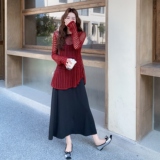 高级感法式气质时尚套装裙女宽松镂空针织罩衫搭配背心裙装两件套，女装连衣裙，2C166