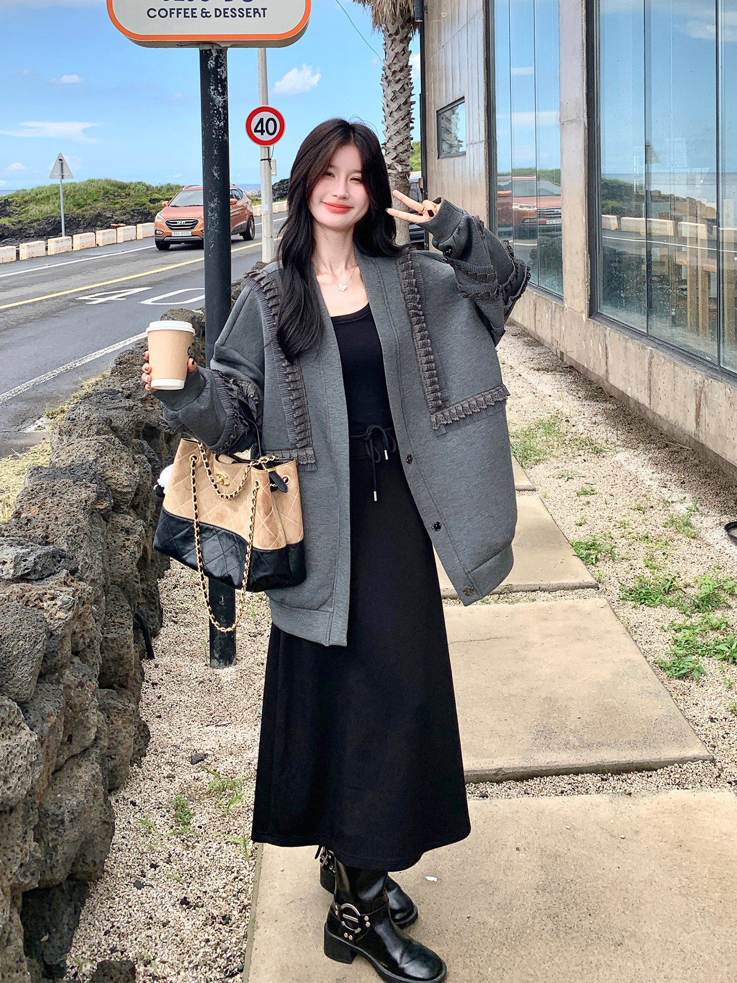 高级小众韩系慵懒chic黑色外套女春秋超火好看独特漂亮短夹克上衣,女装卫衣/绒衫,2C022