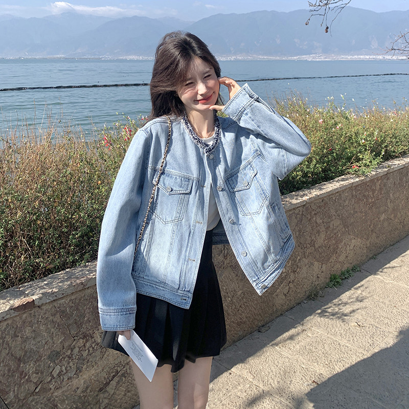2025超火春装小香风气质高级感圆领牛仔外套女春秋夹克上衣,女装短外套,2C166