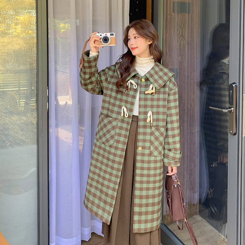 新款现货2025年冬季格子洋气加棉毛呢大衣2C098-109P165K258,女装毛呢外套,2C098