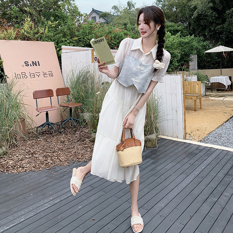 现货2025夏新款韩系提花马甲两件套连衣裙2C057-103-P135-K188,女装连衣裙,2C057
