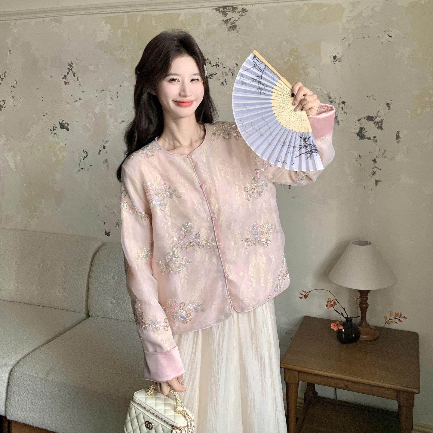 ！2026春装新款外套钻石重工艺网纱粉色短外套C222-P160K258,女装短外套,2C320