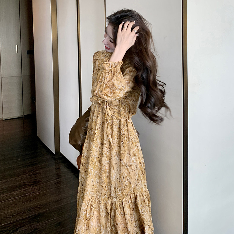 【新款】法式碎花木耳边连衣裙中长款2D111-A621P135K188,女装连衣裙,2D111