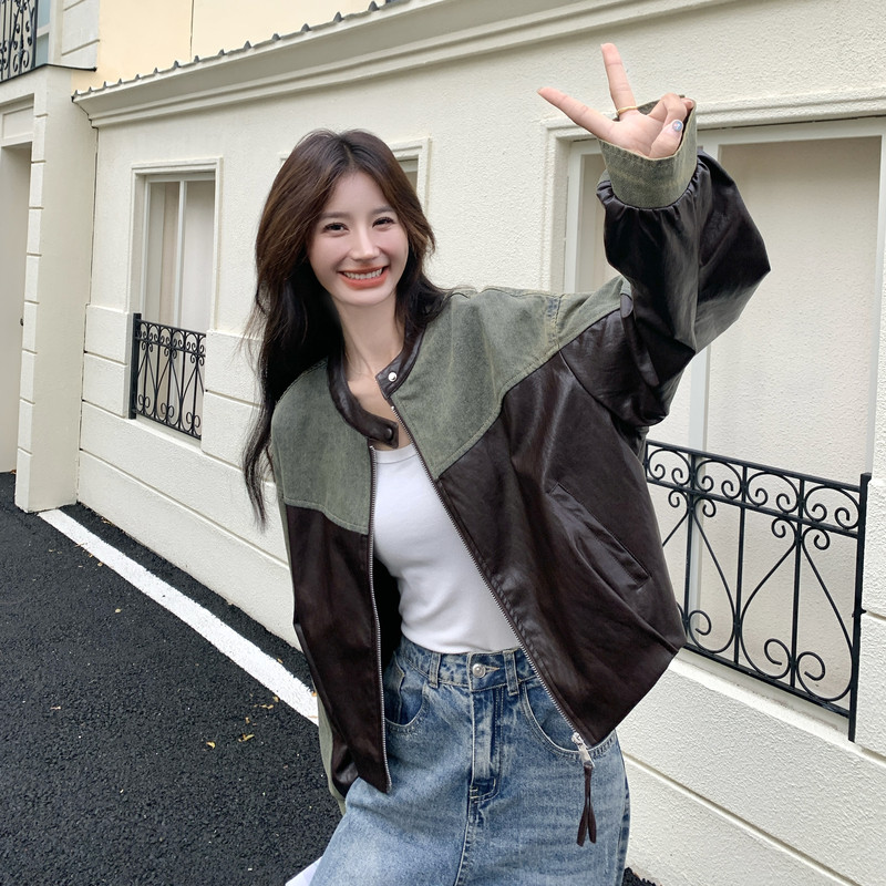 现货牛仔拼皮短外套2C117-1802P155K228,女装短外套,2C117