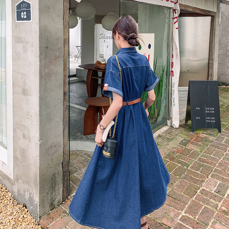 【现货！！夏新】071P115K1582025夏季新款中长款牛仔连衣裙,女装连衣裙,2C037