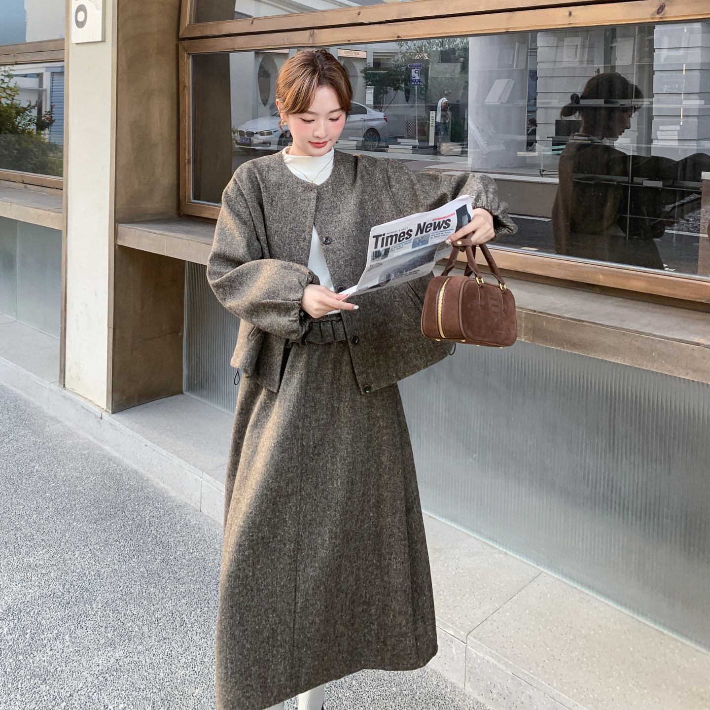 加棉加厚毛呢外套半身裙套装女2025冬季新款大方得体巨好看两件套,女装毛呢外套,2C206