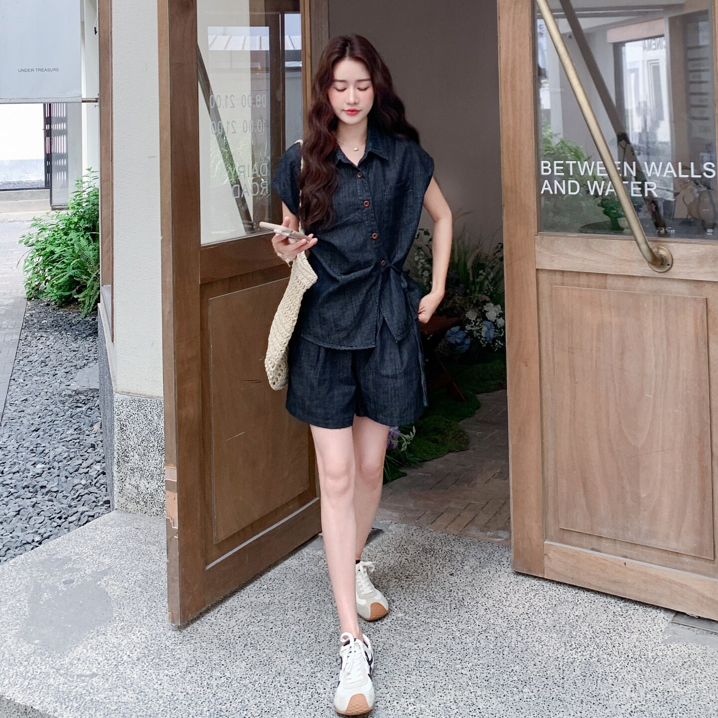 不规则牛仔衬衫短裤套装女夏2025新款流行美式复古超火两件套图片