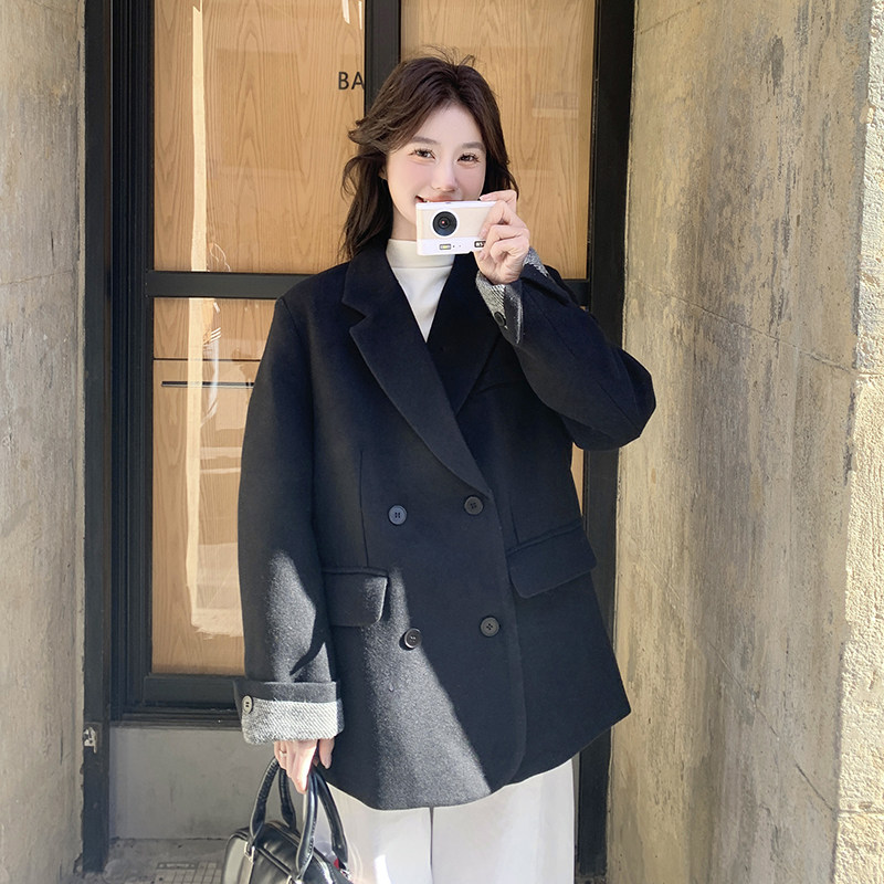 现货冬新款黑色西服毛呢外套90羽绒13132-P275-K408,女装西装,2C013