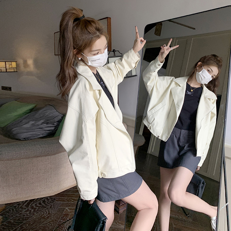 高级感白色短款皮衣外套女春秋2025超火好看美式酷飒风机车服夹克,女装皮衣,2C032