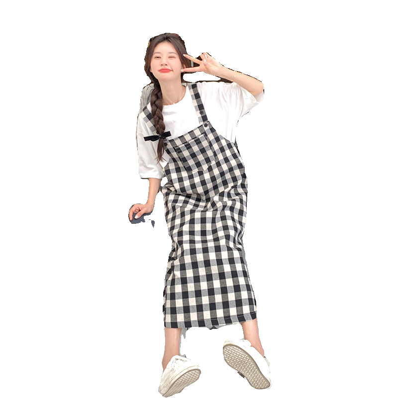 夏装新款2C177-D15-P115-K168黑白格纹背带裙女中长款2025年夏季,女装孕妇装,2C177
