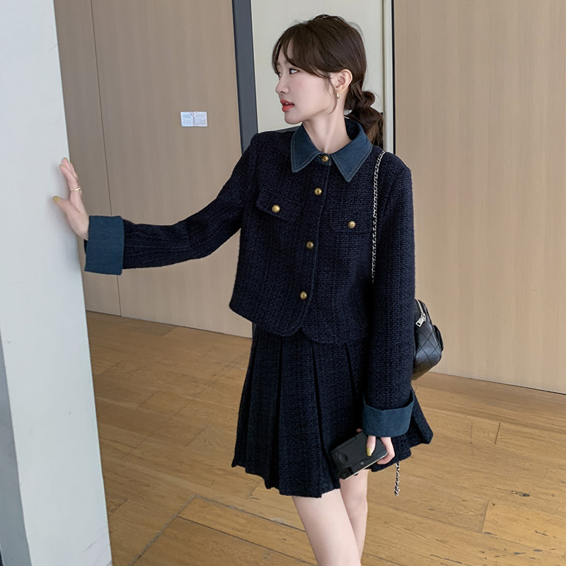 时尚套装女款2025秋季新款韩版春秋外套百褶裙小香风两件套套装,女装套装/套裙,2C218