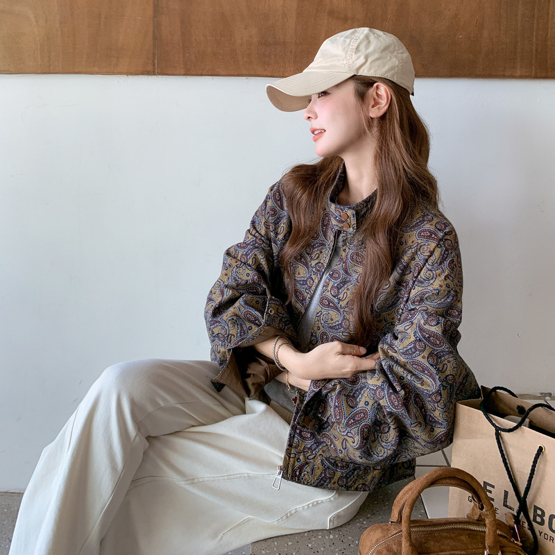 时尚立领提花外套女2025秋季新款韩版宽松显瘦休闲夹克棒球服上衣,女装短外套,2C323