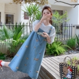 可爱卡通牛仔背带裙套装女2025夏新款韩系时尚宽松显瘦T恤两件套，女装套装/套裙，2C117