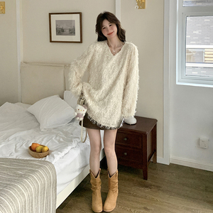 小香风闪闪亮片流苏设计感软糯上衣女气质时髦宽松内搭打底衫图片