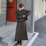 法式显瘦木耳边拼接套装女2025年秋冬季新款拼接卫衣半身裙两件套，女装套装/套裙，2C203