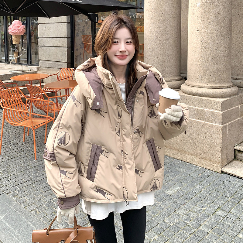 ：2025年冬装新款设计感撞色印花羽绒服2C135-6857P295K428图片