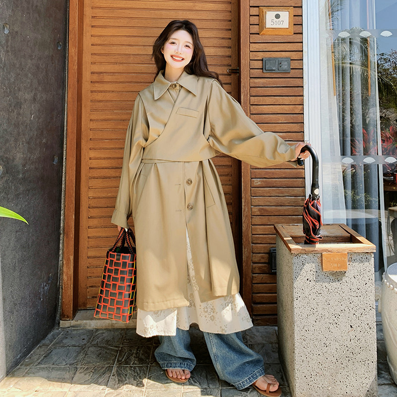 设计感小众流行风衣女2025春秋季新款韩版宽松显瘦气质英伦风外套,女装风衣,2C317A