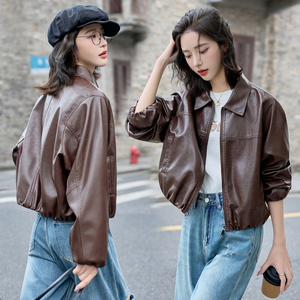 皮衣女2025秋季新款时尚翻领宽松皮外套图片