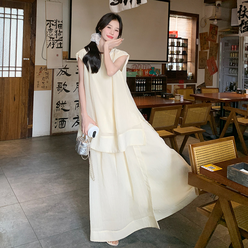 法式气质茶歇背心上衣女2025夏季新款宽松显瘦半身长裙,女装连衣裙,2C122