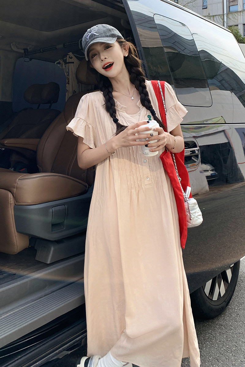 新品压褶连衣裙女夏休闲宽松法式茶歇裙子A806P125K178,女装连衣裙,2C269