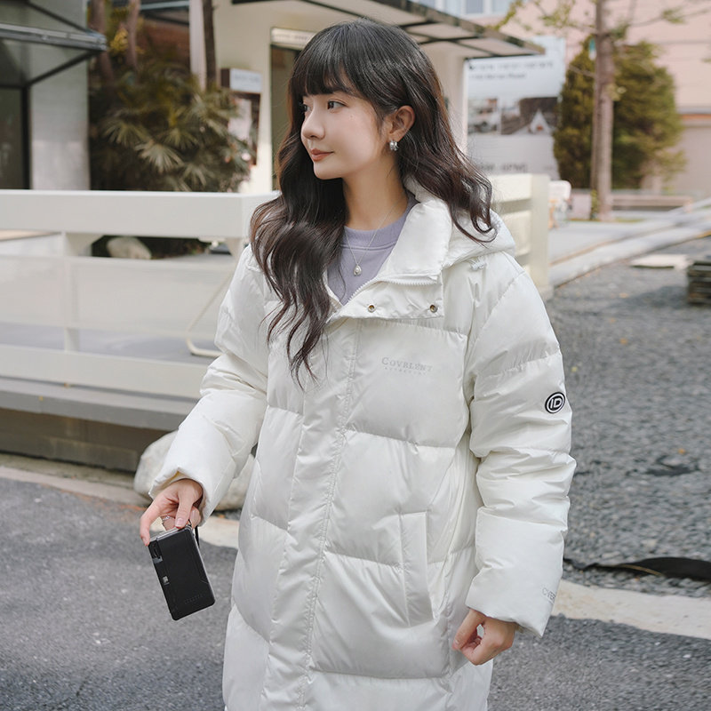 DONGJI2025年韩系长款连帽简约风情侣款白鸭绒羽绒服L030P245K358,女装羽绒服,2C220