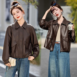 已出货春装新品小皮衣外套女翻领短款时尚百搭机车服小个子上衣，女装皮衣，吾爱衣