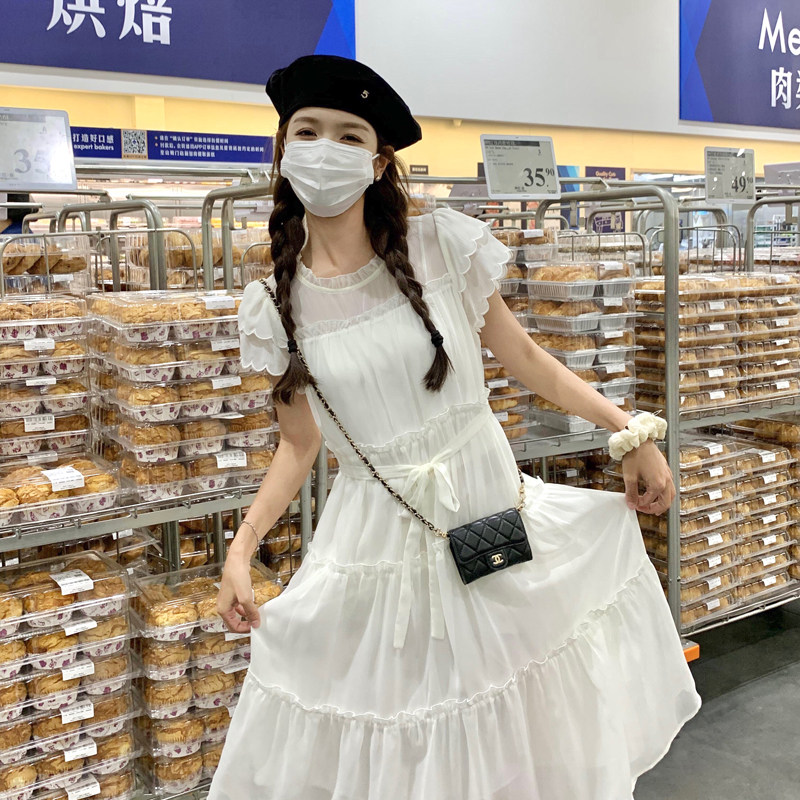 法式甜美减龄花边初恋连衣裙女2025夏季新款韩版收腰显瘦森系长裙,女装连衣裙,2C266
