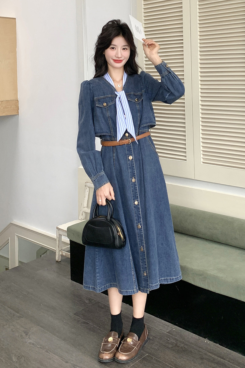 25秋季新款现货牛仔连衣裙配丝巾腰带2C087-2518-P175-K23956/60,女装连衣裙,2C087