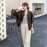 2026春装新款短外套时髦蛋白皮咖色皮衣外套女2C325-528P155K228，女装西装，2C325