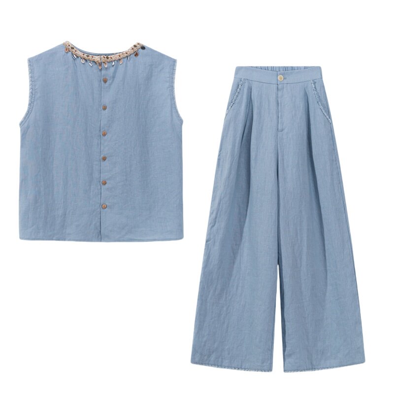 【新品】休闲宽松棉麻系列无袖两件套2C215-P185-K255,女装套装/套裙,2C215