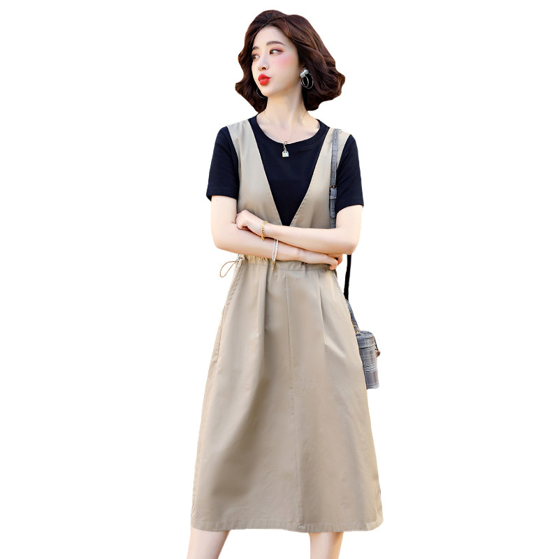 背带连衣裙女2025年夏季新款韩版显瘦洋气减龄时尚两件套,女装连衣裙,蓝朵琳